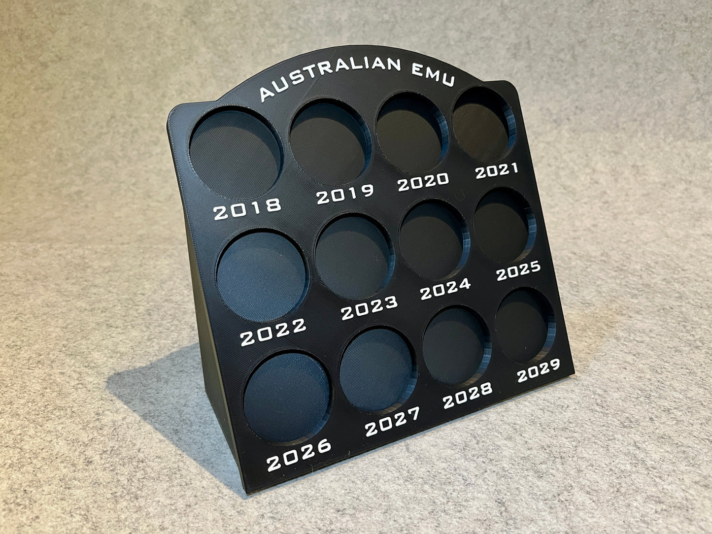 Display ställ för 12 1oz silvermynt Australian Emu samling