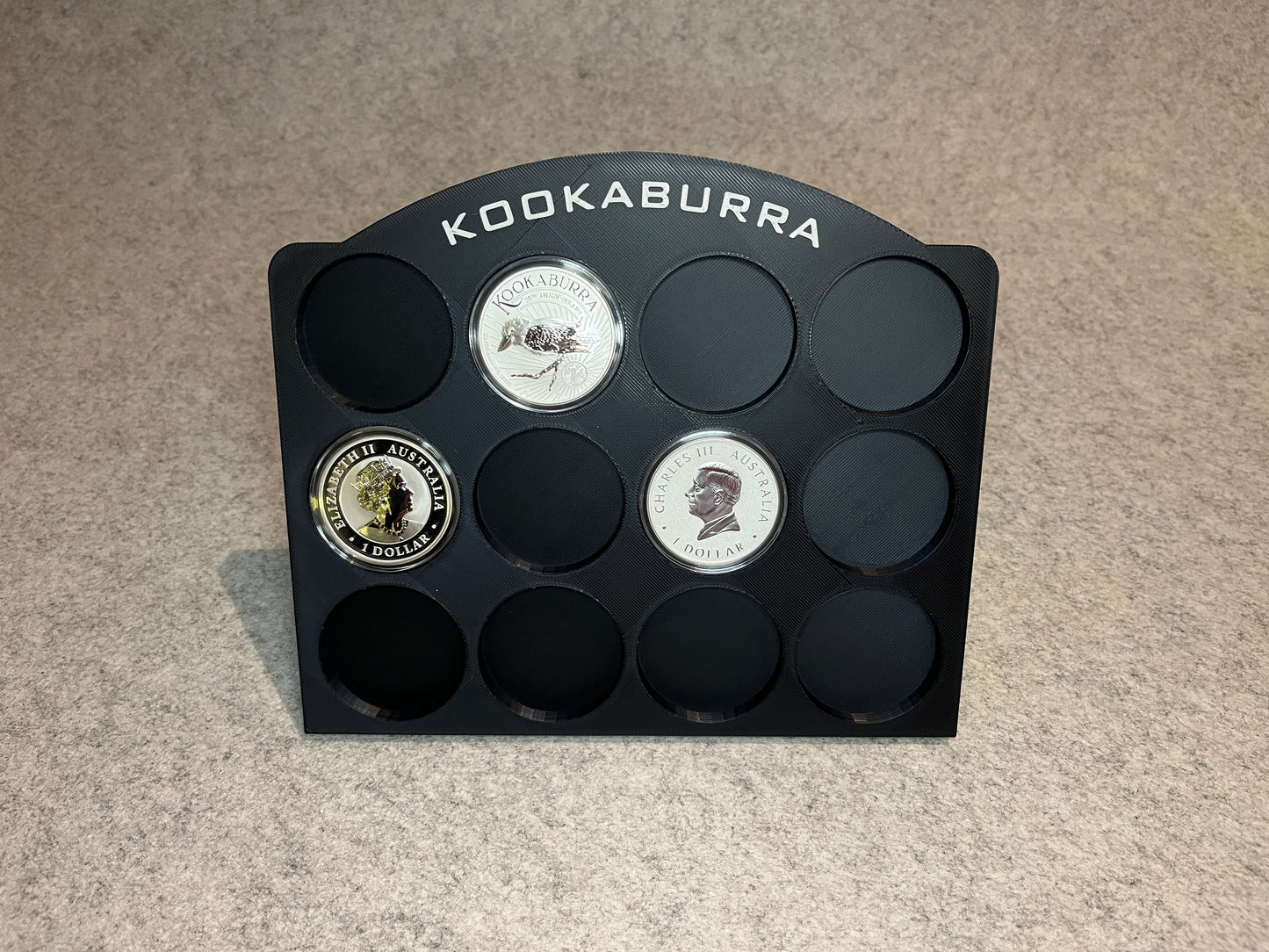 Display ställ för 12 1oz silvermynt Australian Kookaburra samling