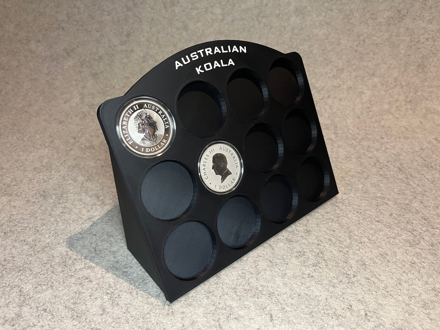 Display ställ för 12 1oz silvermynt Australian Koala samling
