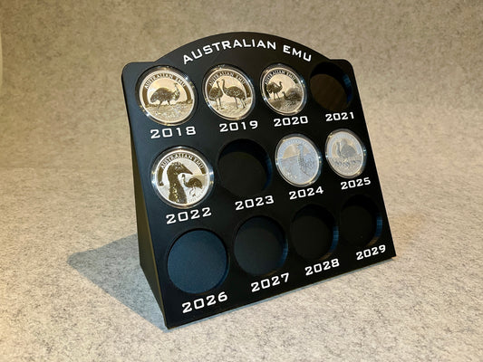 Display ställ för 12 1oz silvermynt Australian Emu samling
