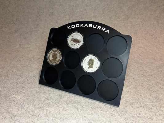 Display ställ för 12 1oz silvermynt Australian Kookaburra samling