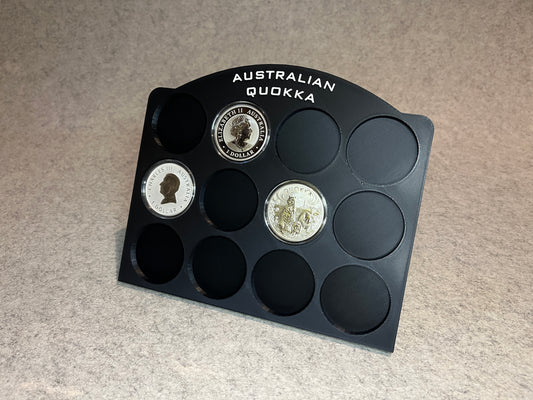 Display ställ för 12 1oz silvermynt Australian Quokka samling