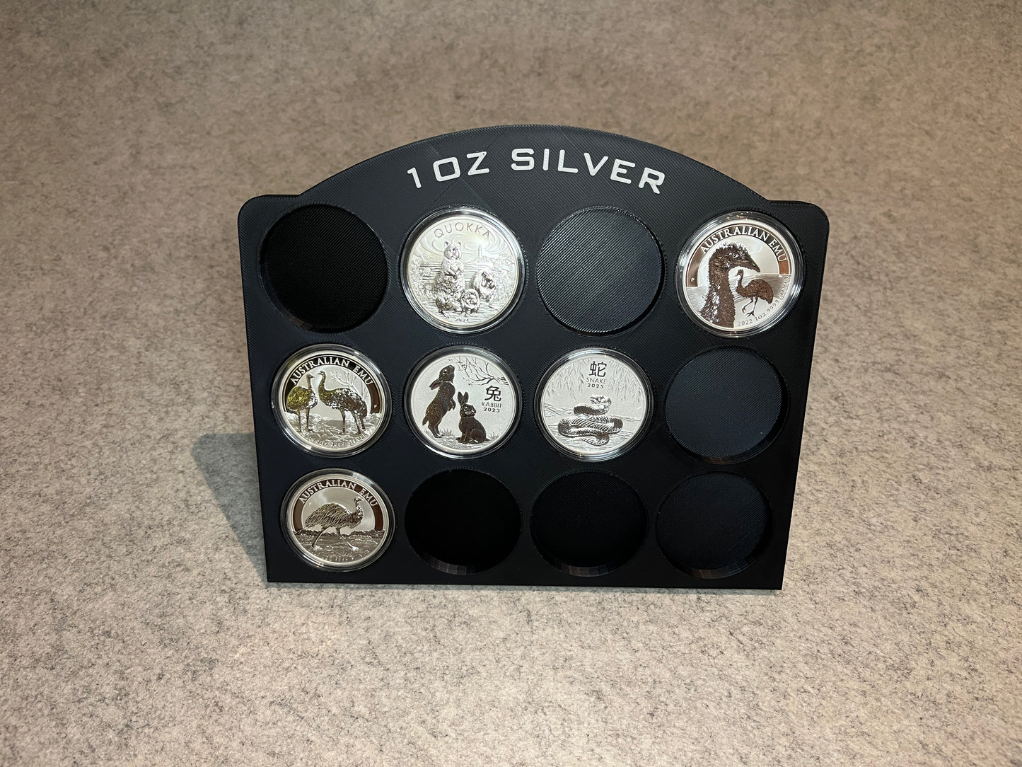Display ställ för 12st 1oz silvermynt samling