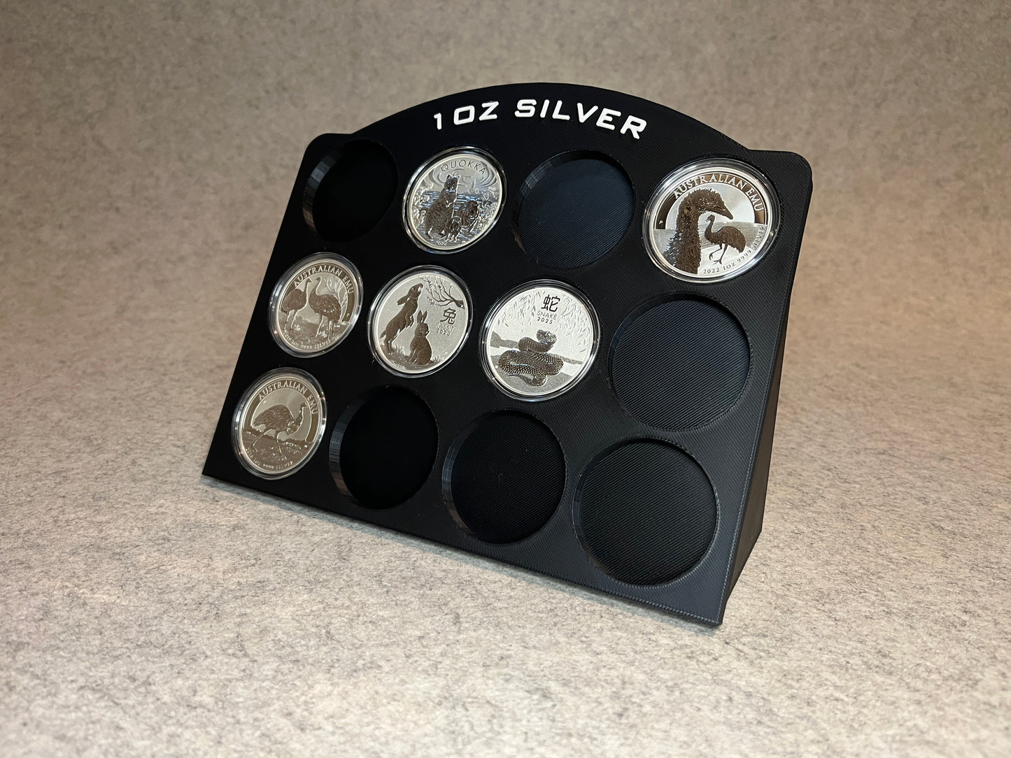 Display ställ för 12st 1oz silvermynt samling