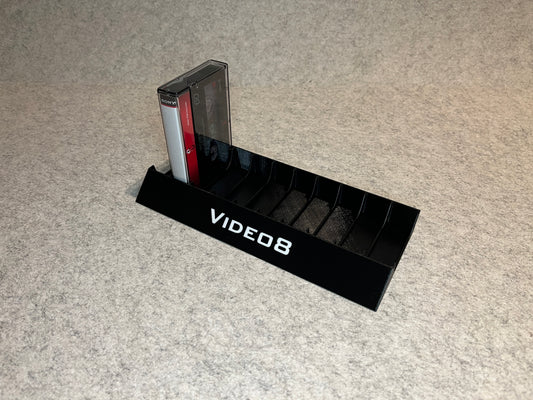 Ställ för 10 Video8 kassettband med VIDEO8 text