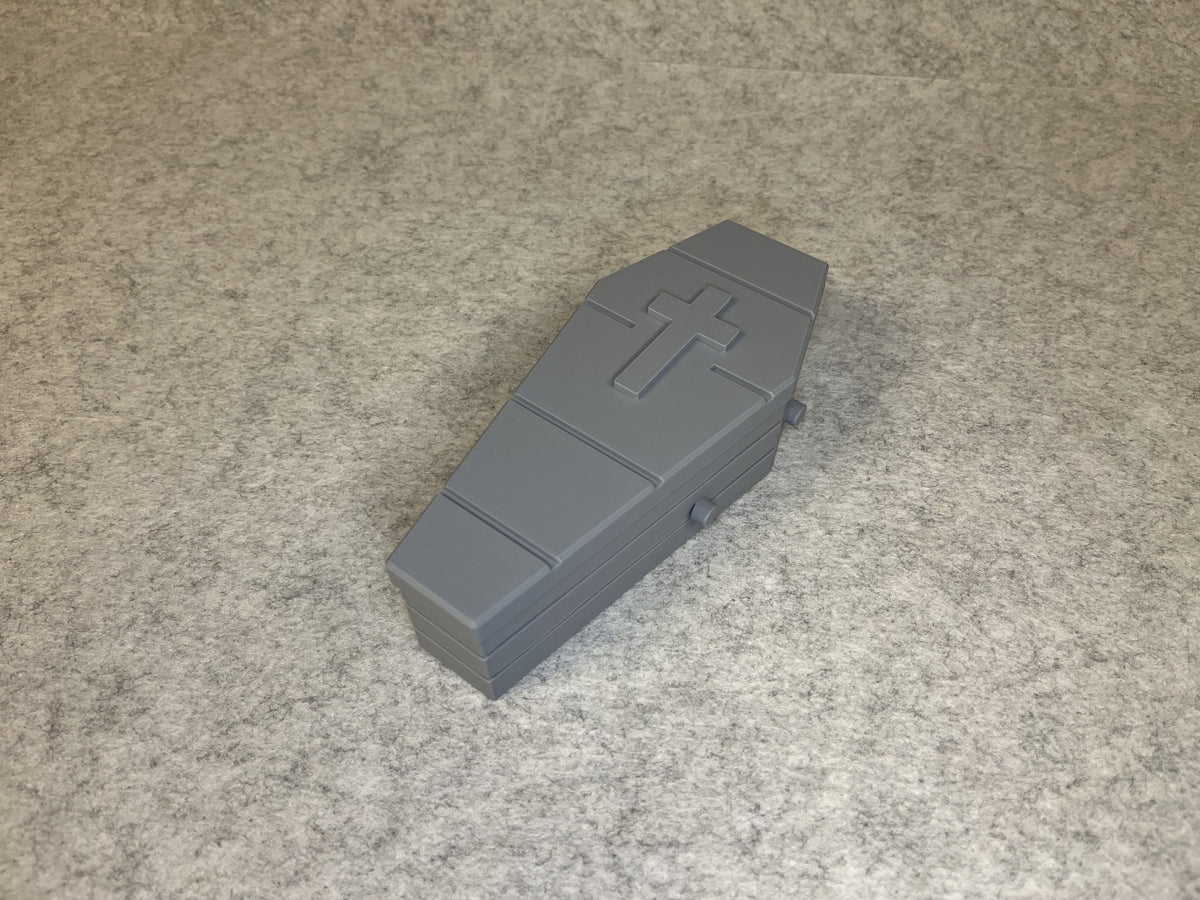 3D-printad Halloween kista med lock och kors – halloweendekoration
